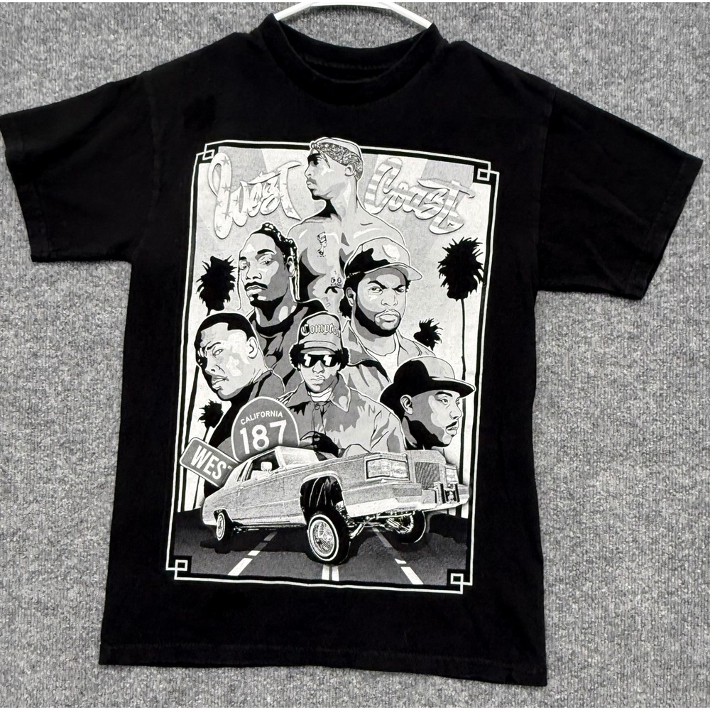 West Coast Rap Legends Graphic Tee Black Tupac Snoop Dogg Ice Cube Small